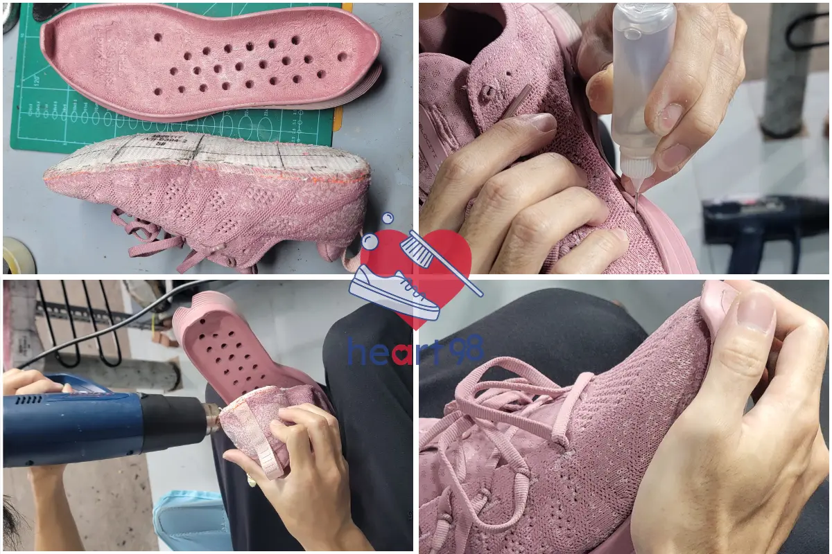 Các bước trong quy trình dán đế giày tại heart98.
