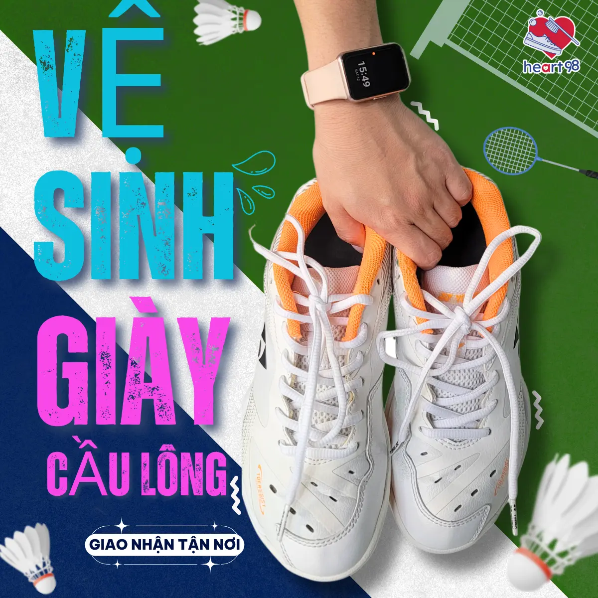 heart98 nhận vệ sinh giày cầu lông theo tình trạng thực tế của từng đôi.