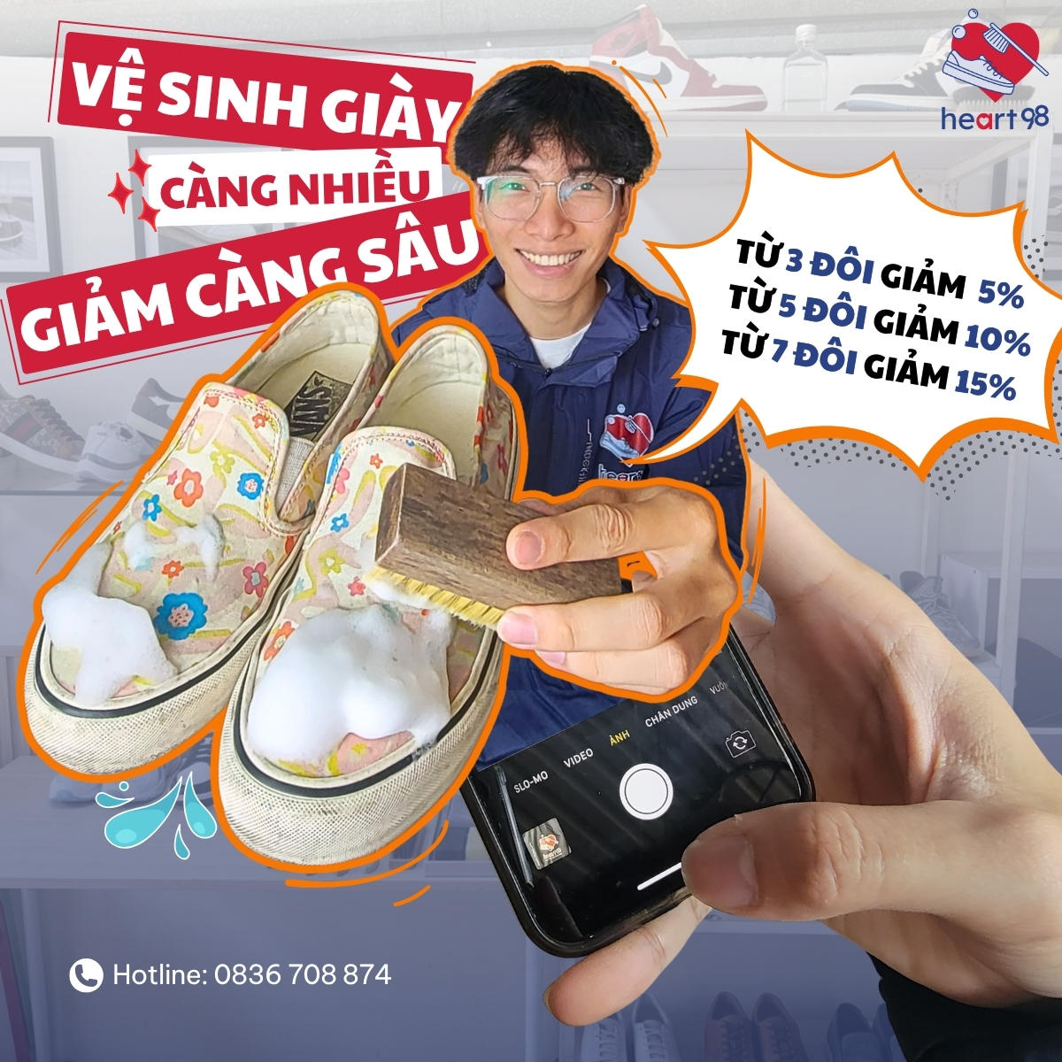 Chương trình vệ sinh giày gửi càng nhiều, giảm càng sâu tại heart98