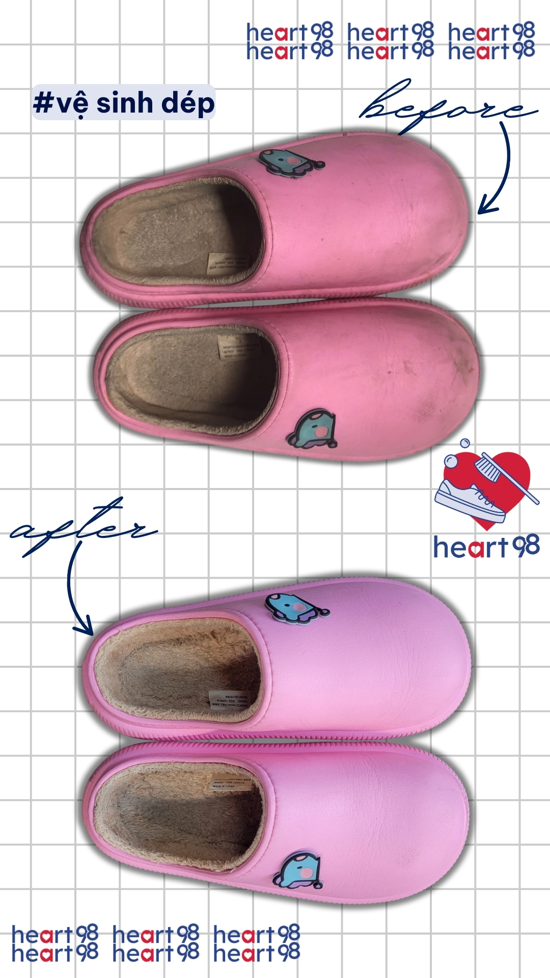 before after vệ sinh dép tại heart98