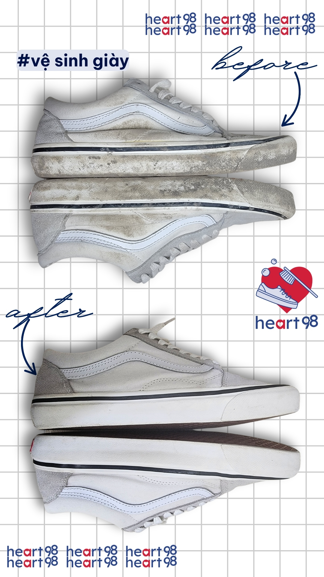before after vệ sinh giày trắng tại heart98