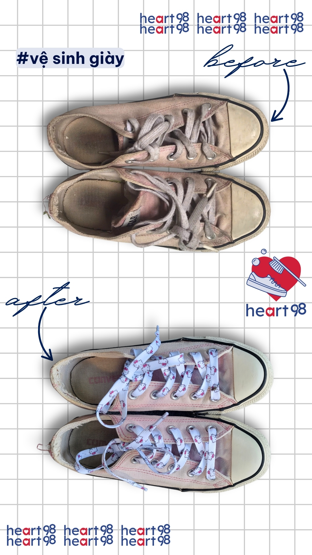 before after vệ sinh giày tại heart98